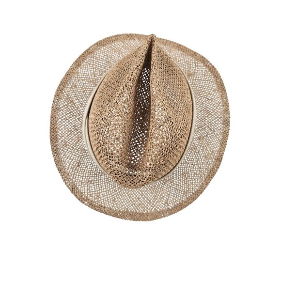 Chi Chi Collection Straw Fedora Hat Beige Band Size Small Medium Wide Brim - Picture 7 of 9